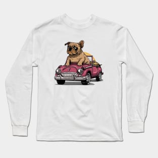 Bulldog Riding Open Roof Car Long Sleeve T-Shirt